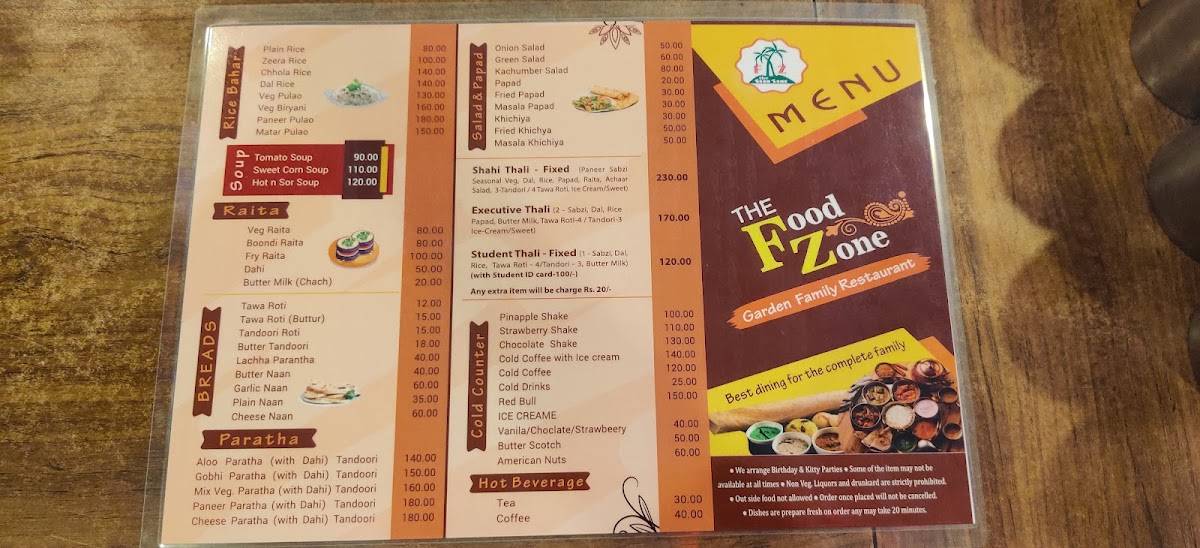 The Food Zone Pure Vegetarian Restaurant menu