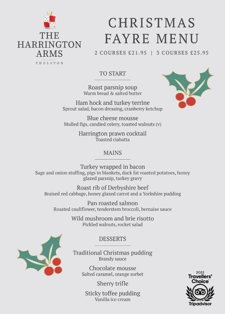 Menu at The Harrington Arms restaurant, Derby