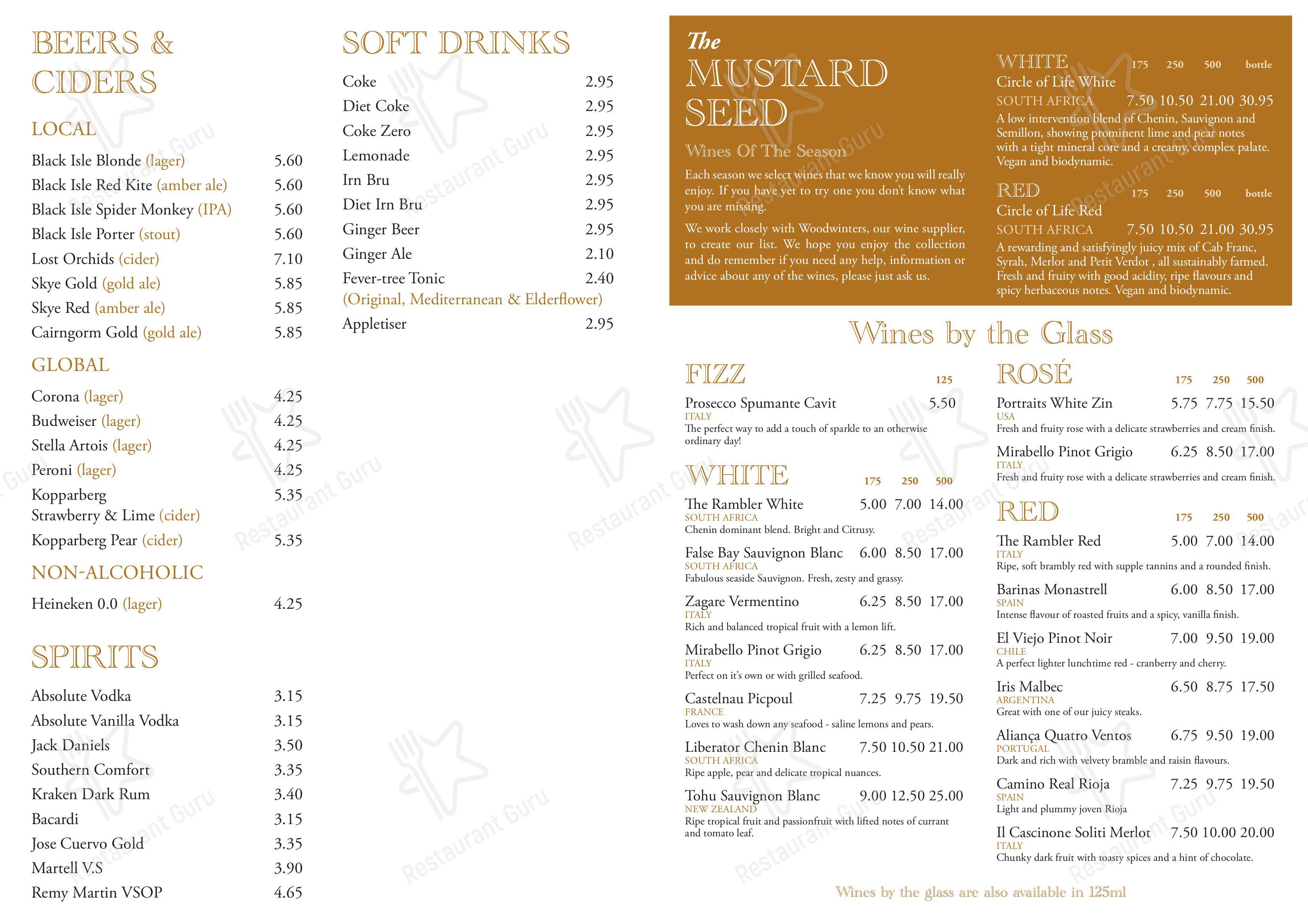 Menu at The Mustard Seed Restaurant, Inverness