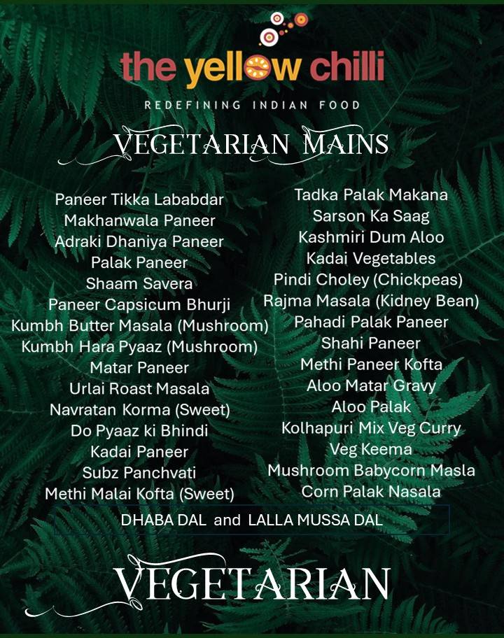 The Yellow Chilli menu