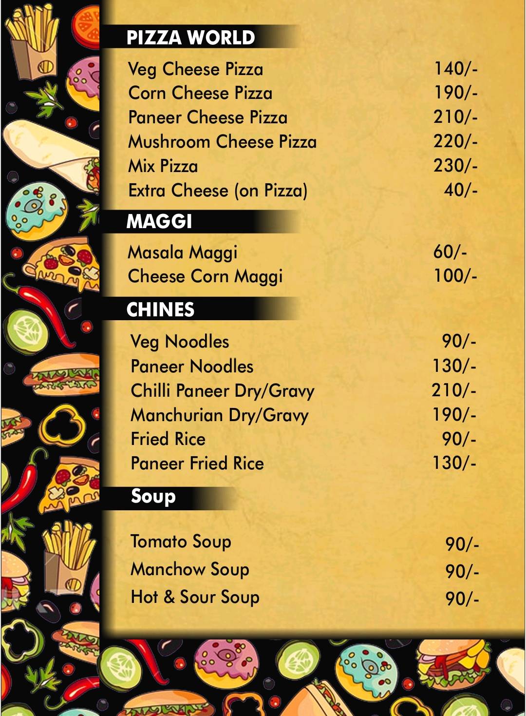 Tipsy Topsy Baker's & Restaurant menu
