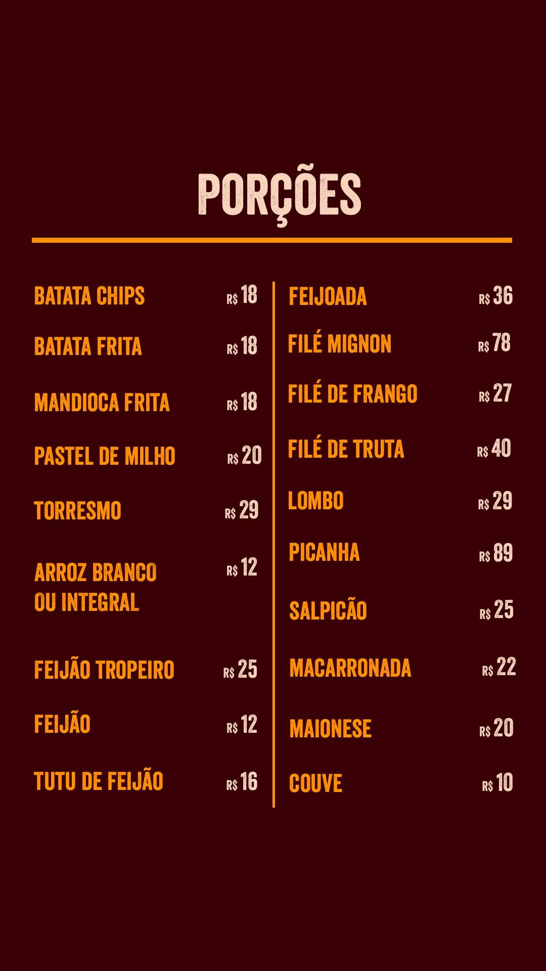 Toca do Caboclo cardápio