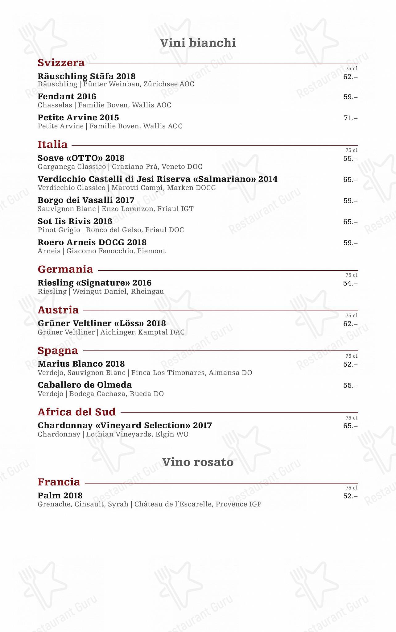 Totò in Zurigo - Carte menu