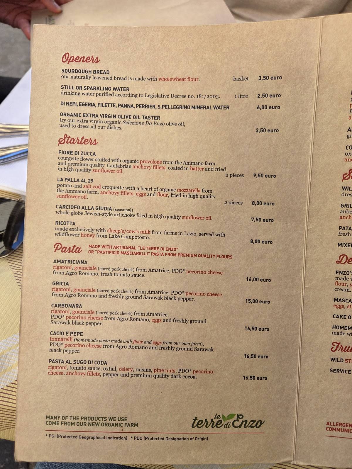 Menu di Trattoria Da Enzo 