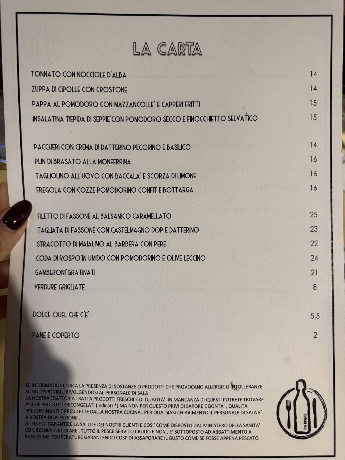 Menu di Trattoria Fratelli Bravo 