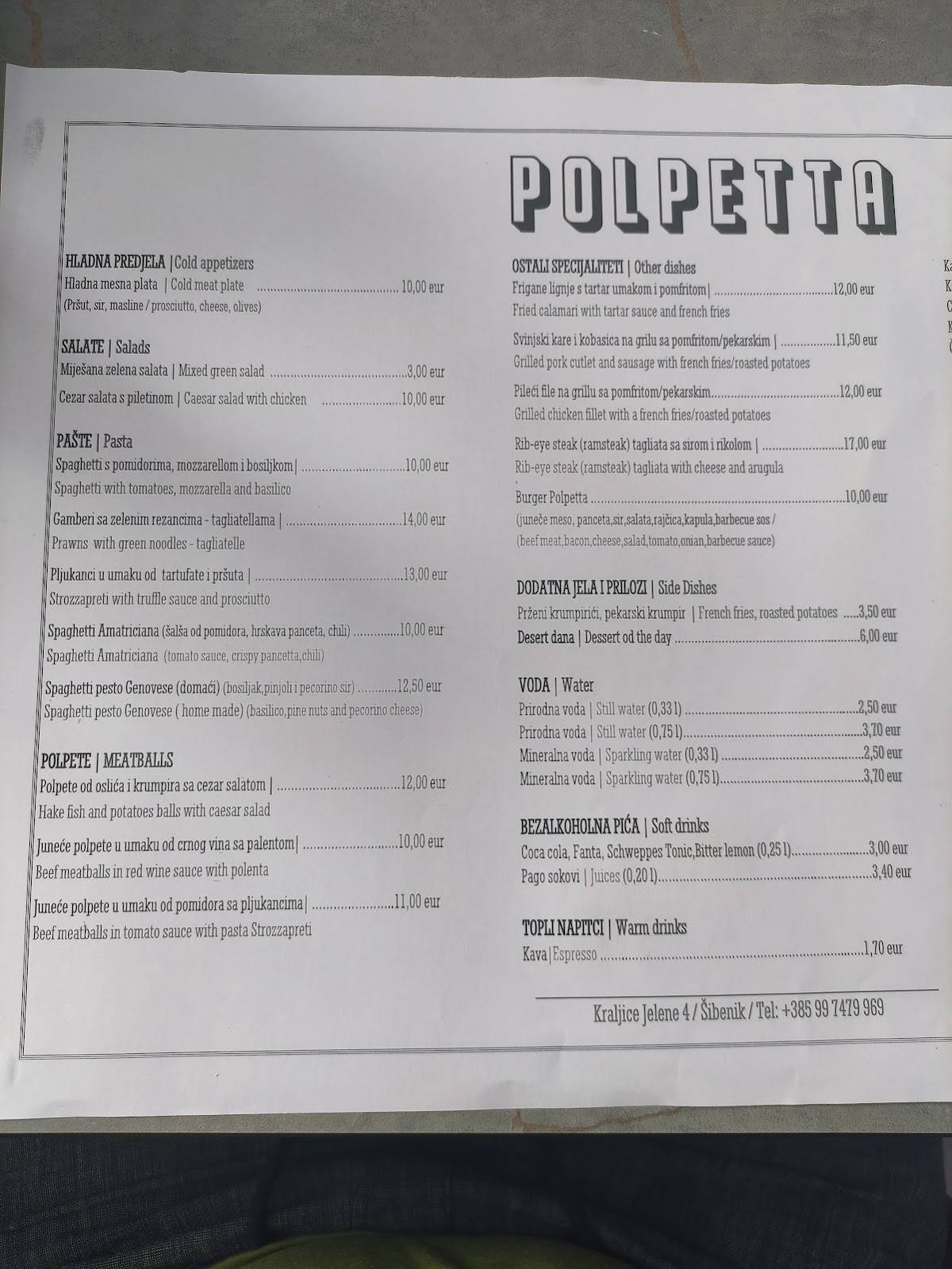 Menu di Pizzeria Polpetta 
