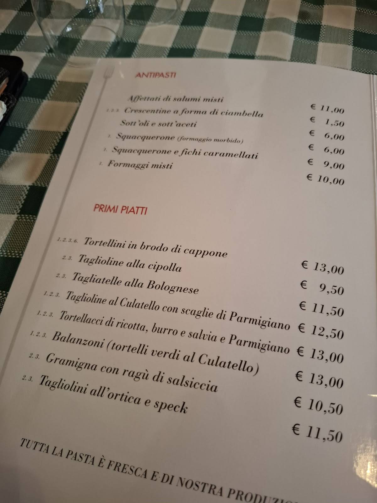 Menu di Trattoria Sandoni 