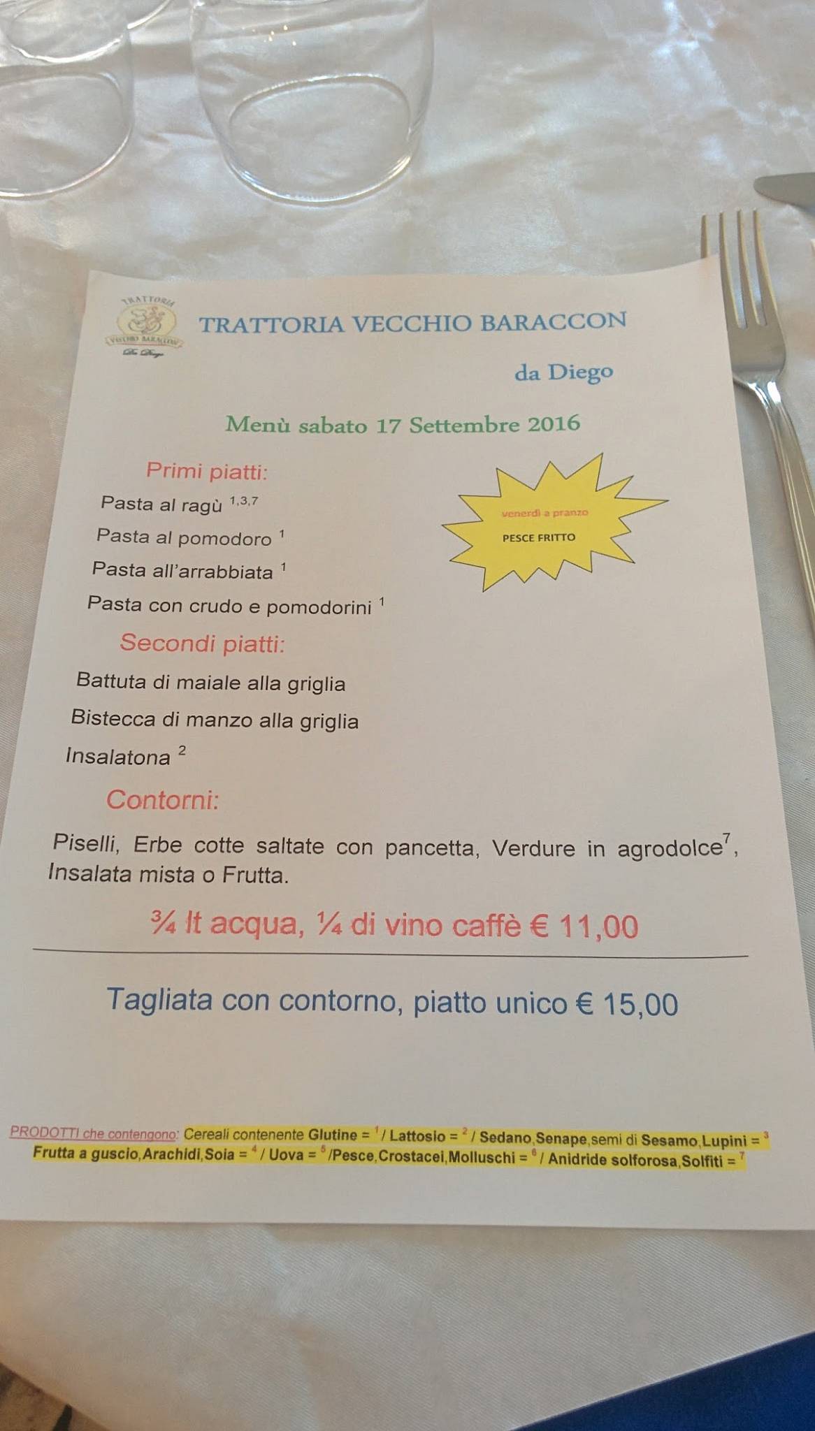 Menu di Trattoria Vecchio Baraccon 