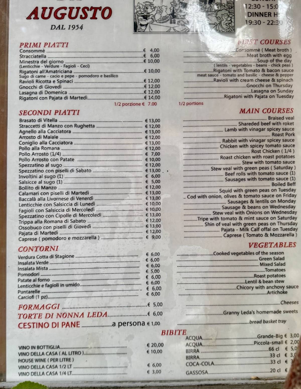 Menu di Trattoria da Augusto 