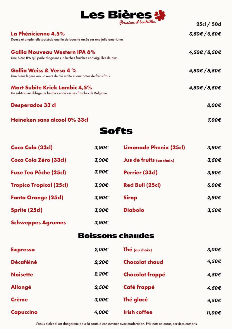 Menu de Trèfle Rouge