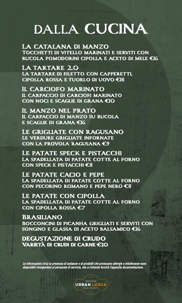Menu di Urban Lescà - Ristorante Pizzeria Messina 