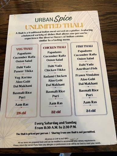 Menu di Restaurant Urban Spice 