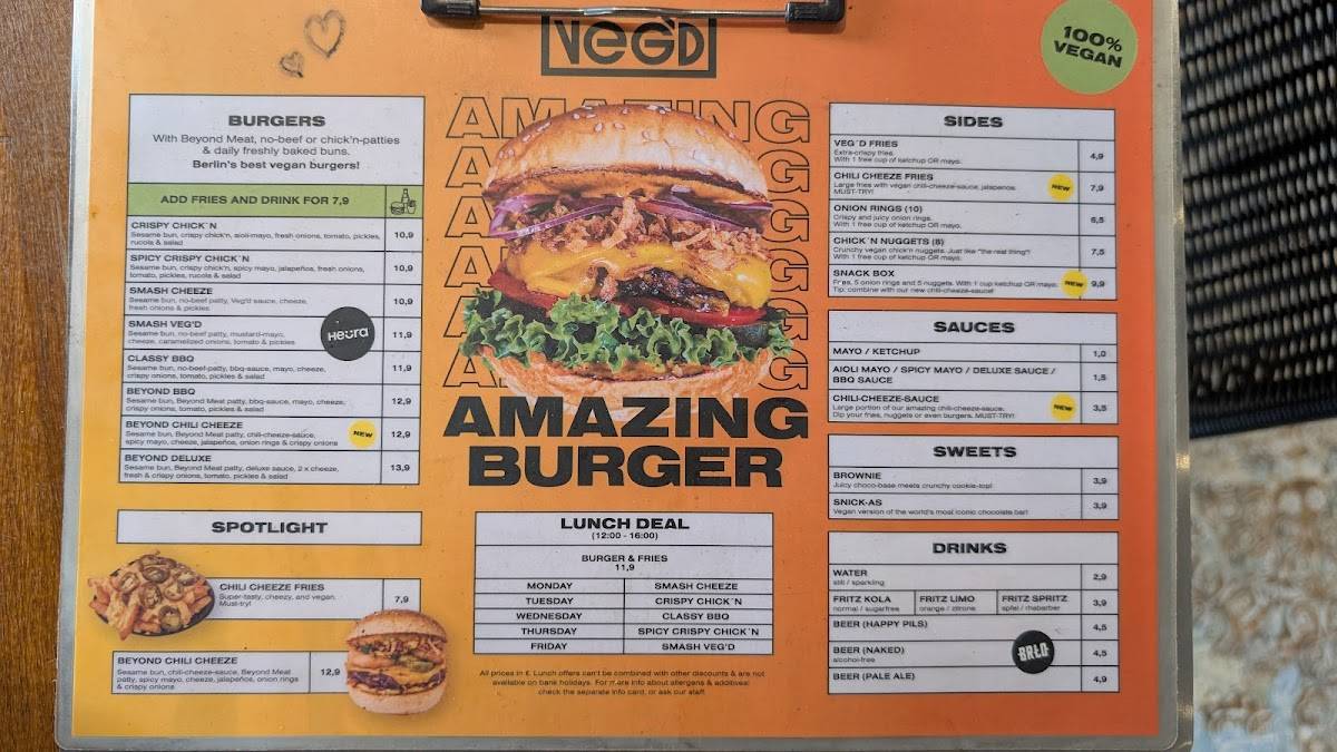 Menu de VEG'D - Vegan Burgers - F-hain