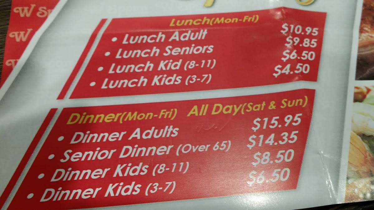Menu at W Spoon Buffet restaurant, Victorville