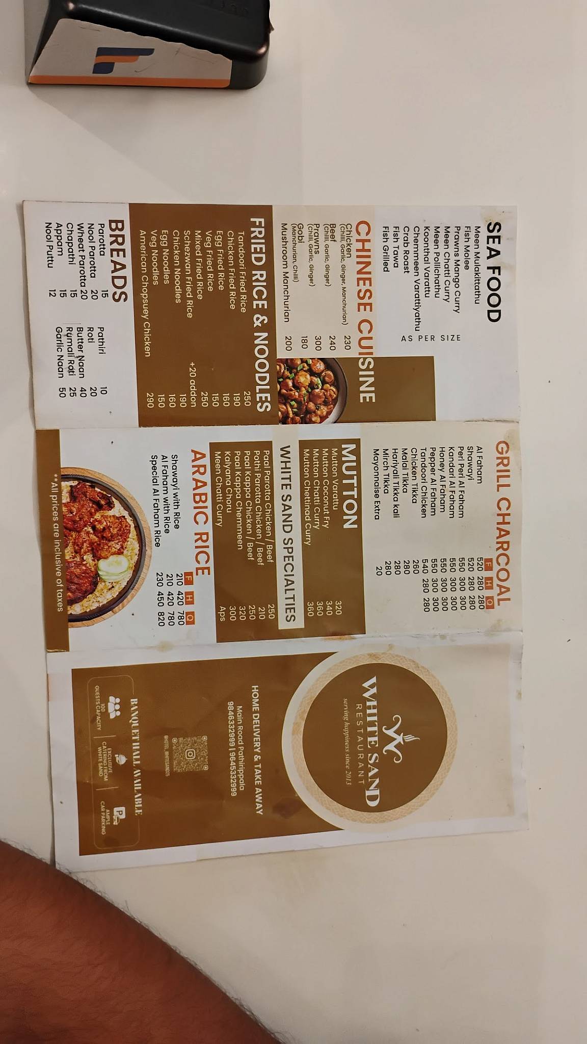 WhiteSand Restaurant menu