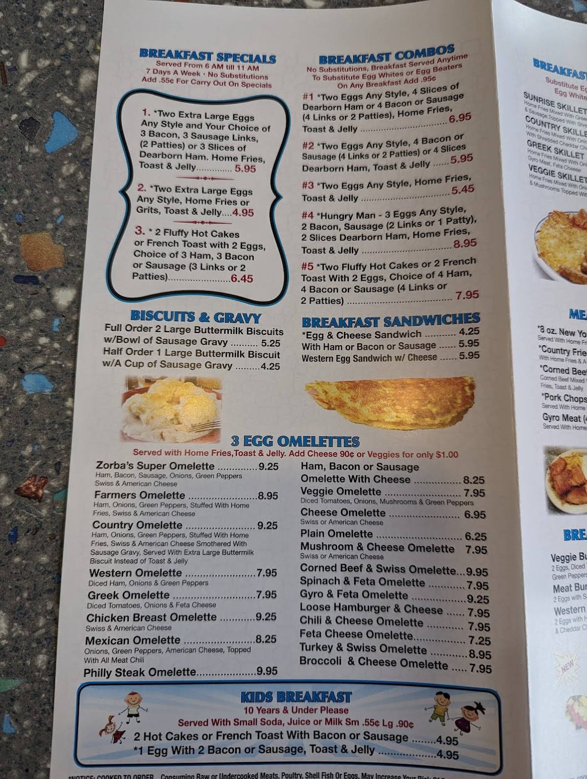 Zorbas menu sales