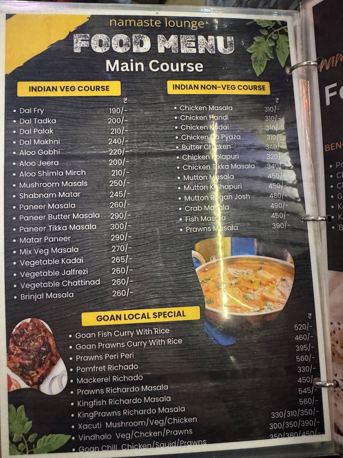 namaste Lounge menu