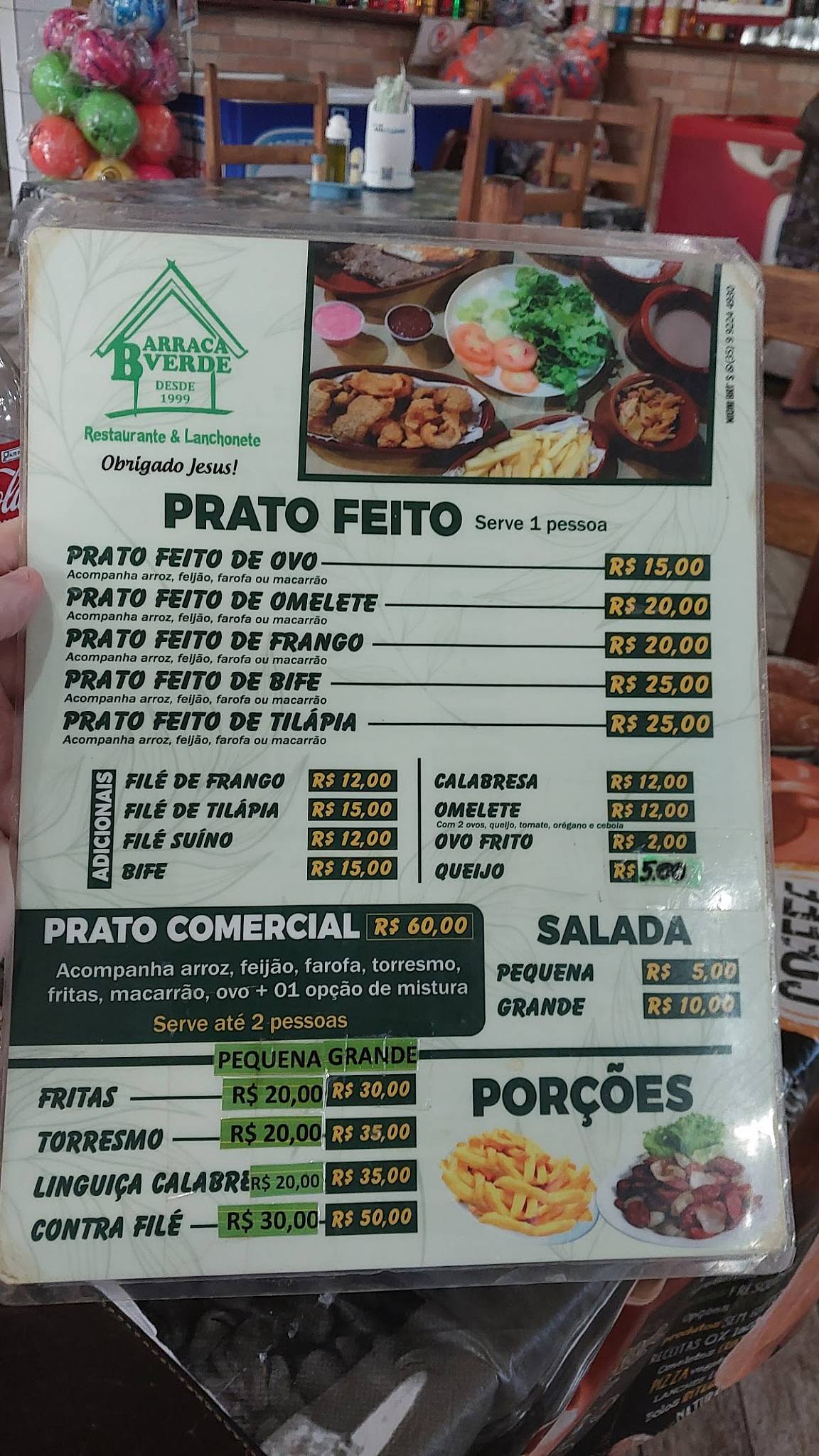 Barraca Verde descida litoral cardápio