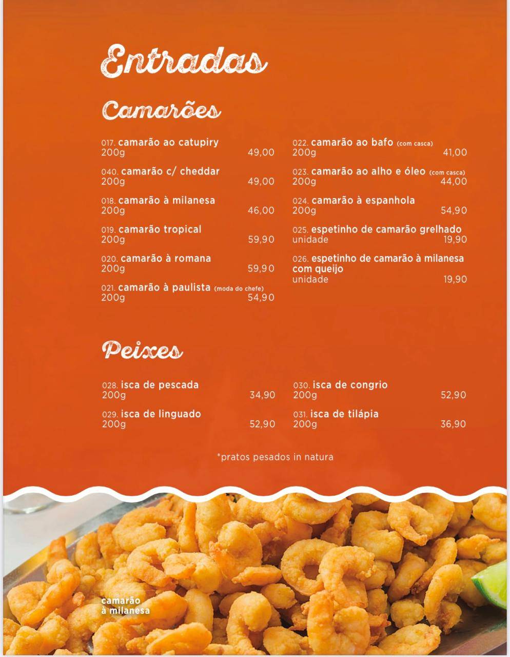 Restaurante Camarão Dourado Santa Felicidade cardápio