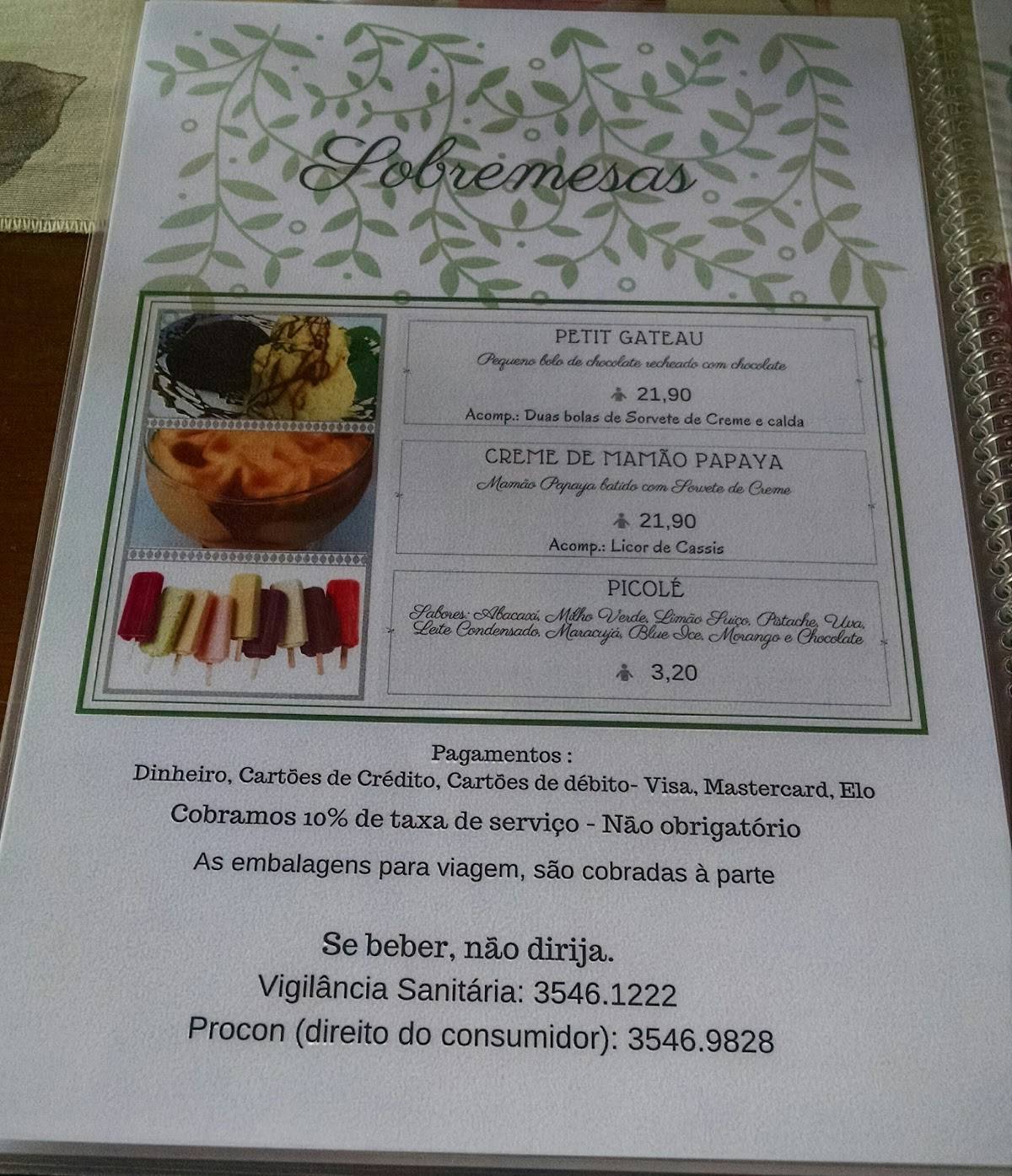 Restaurante Cascalho cardápio