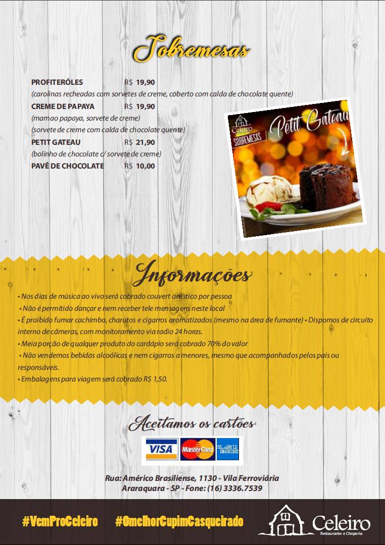 Restaurante, Churrascaria e Choperia Celeiro cardápio