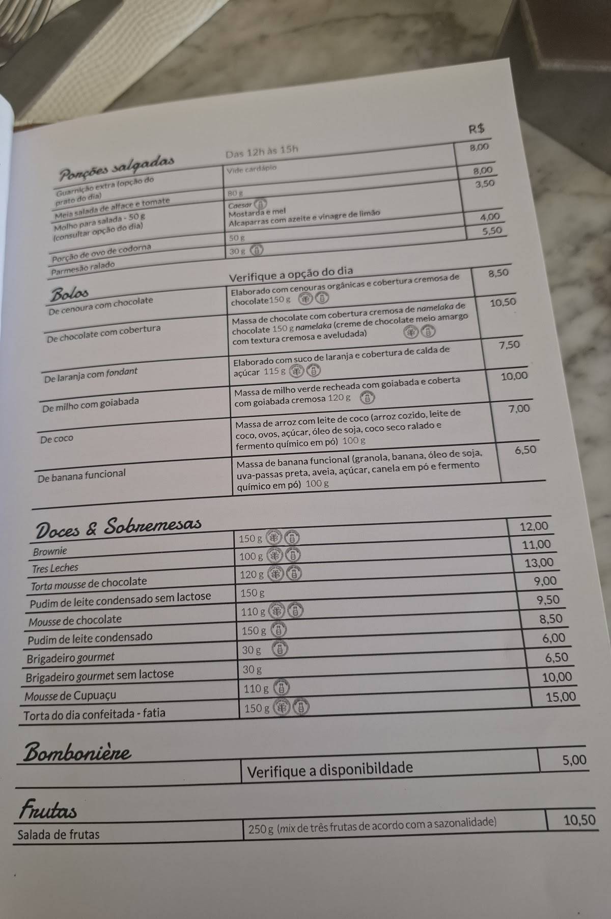 Restaurante Escola do Senac cardápio