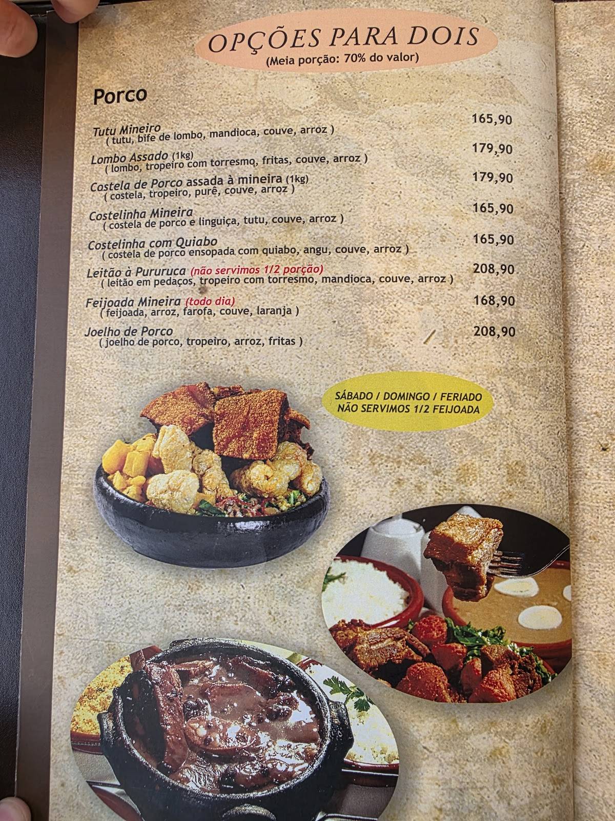 Graça Mineira cardápio