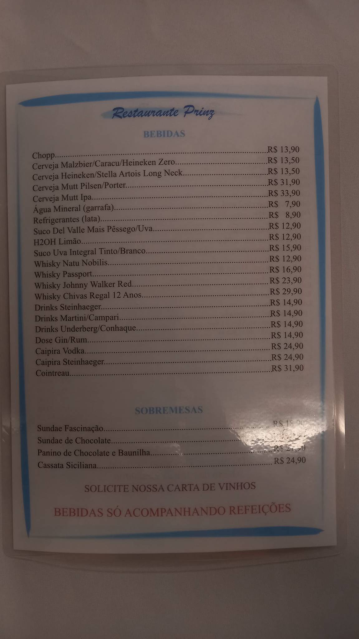 Restaurante Prinz cardápio