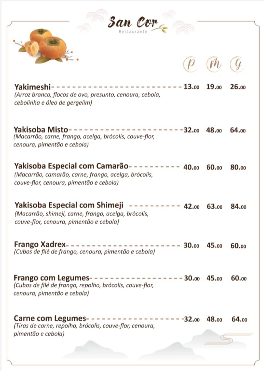 Restaurante San Cor cardápio