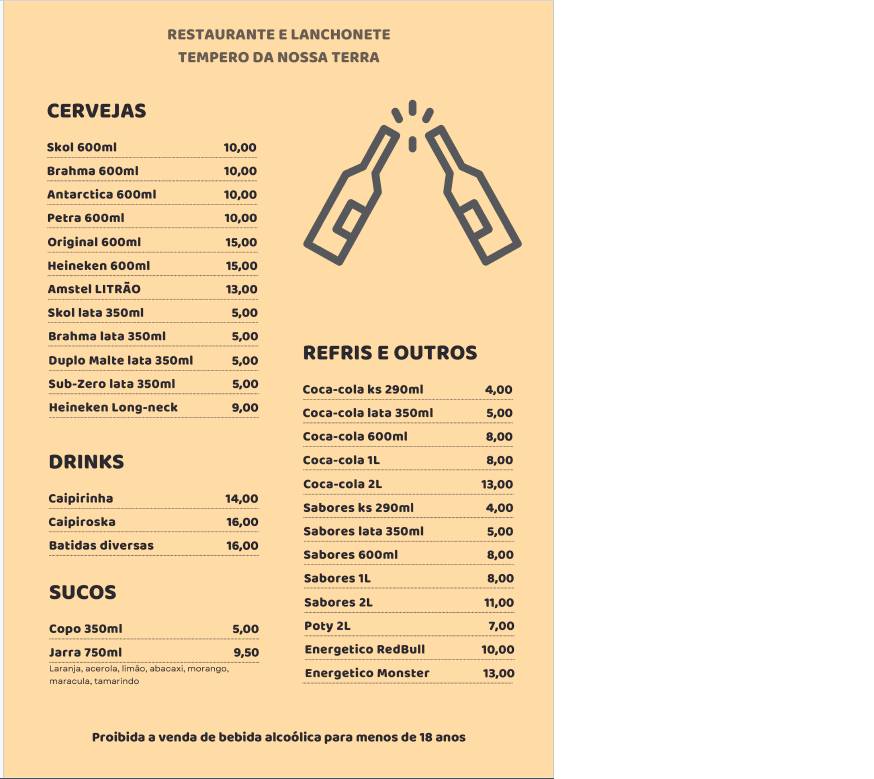 Restaurante Tempero Da Nossa Terra cardápio