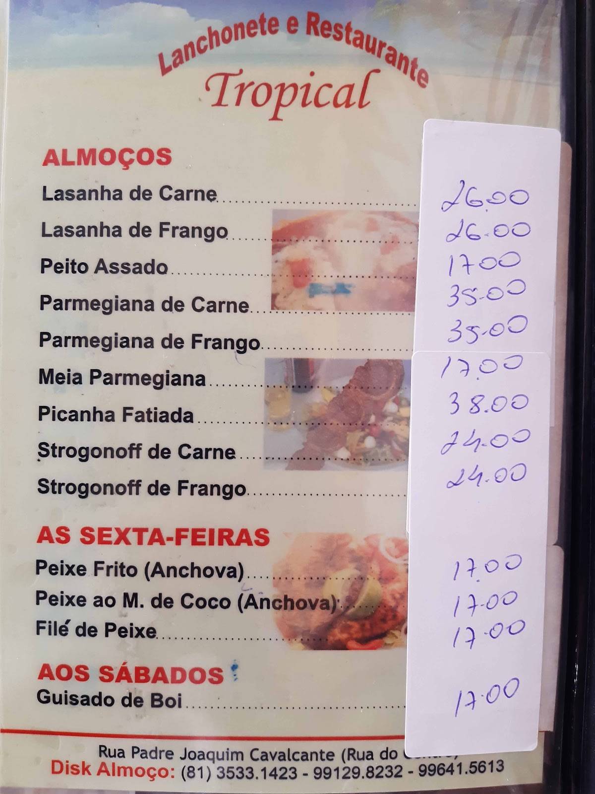 Restaurante Tropical(Edson da Parmegiana) cardápio