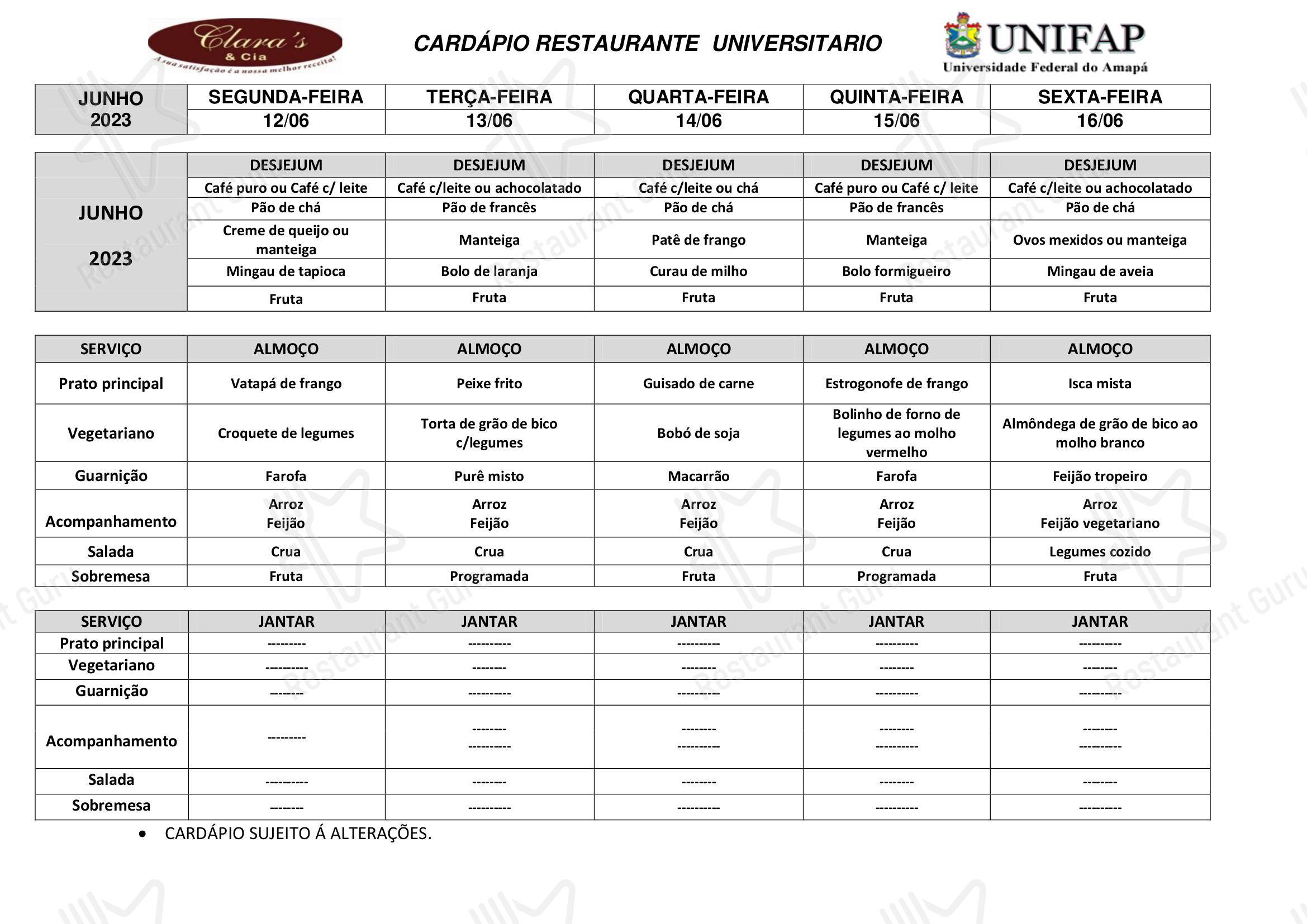 Pizza Catering Menu para Restaurante Universitário - UNIFAP restaurante