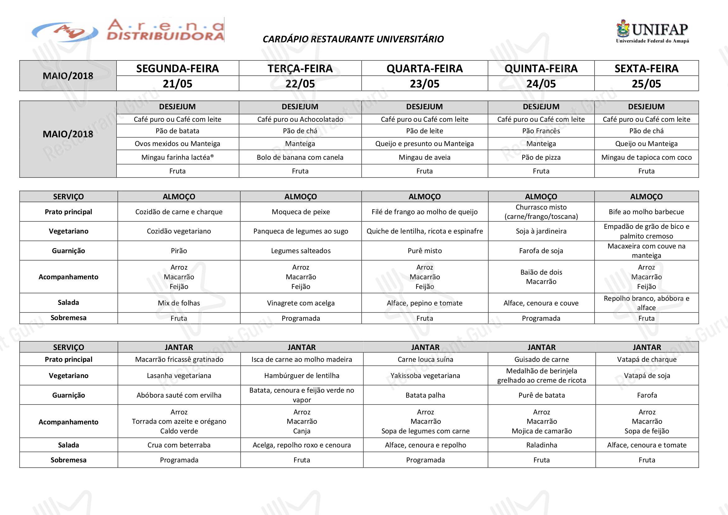 BAR BEVERAGE MENU para Restaurante Universitário - UNIFAP em Macapá