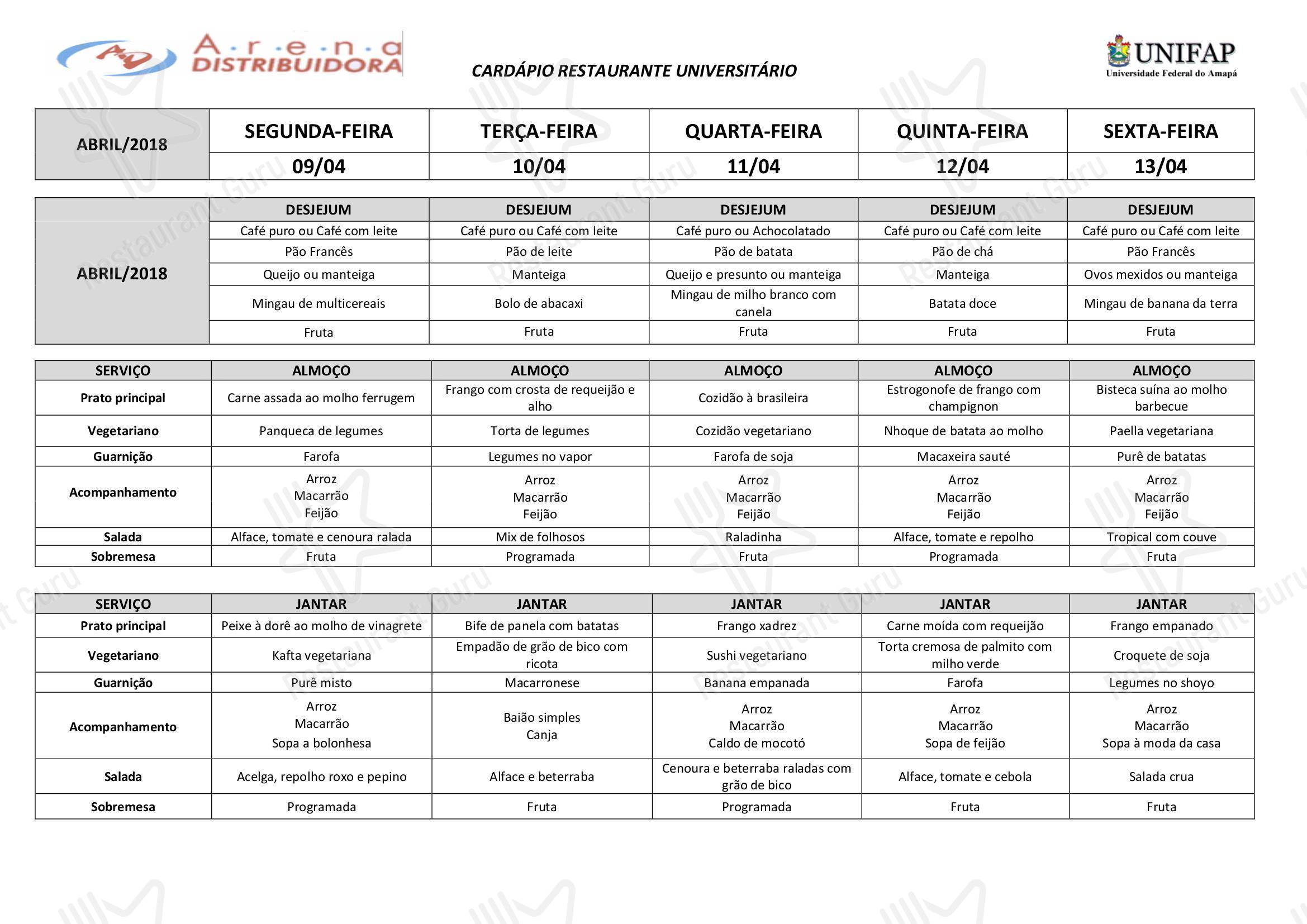 Restaurante Universitário - UNIFAP - Cocktails menu