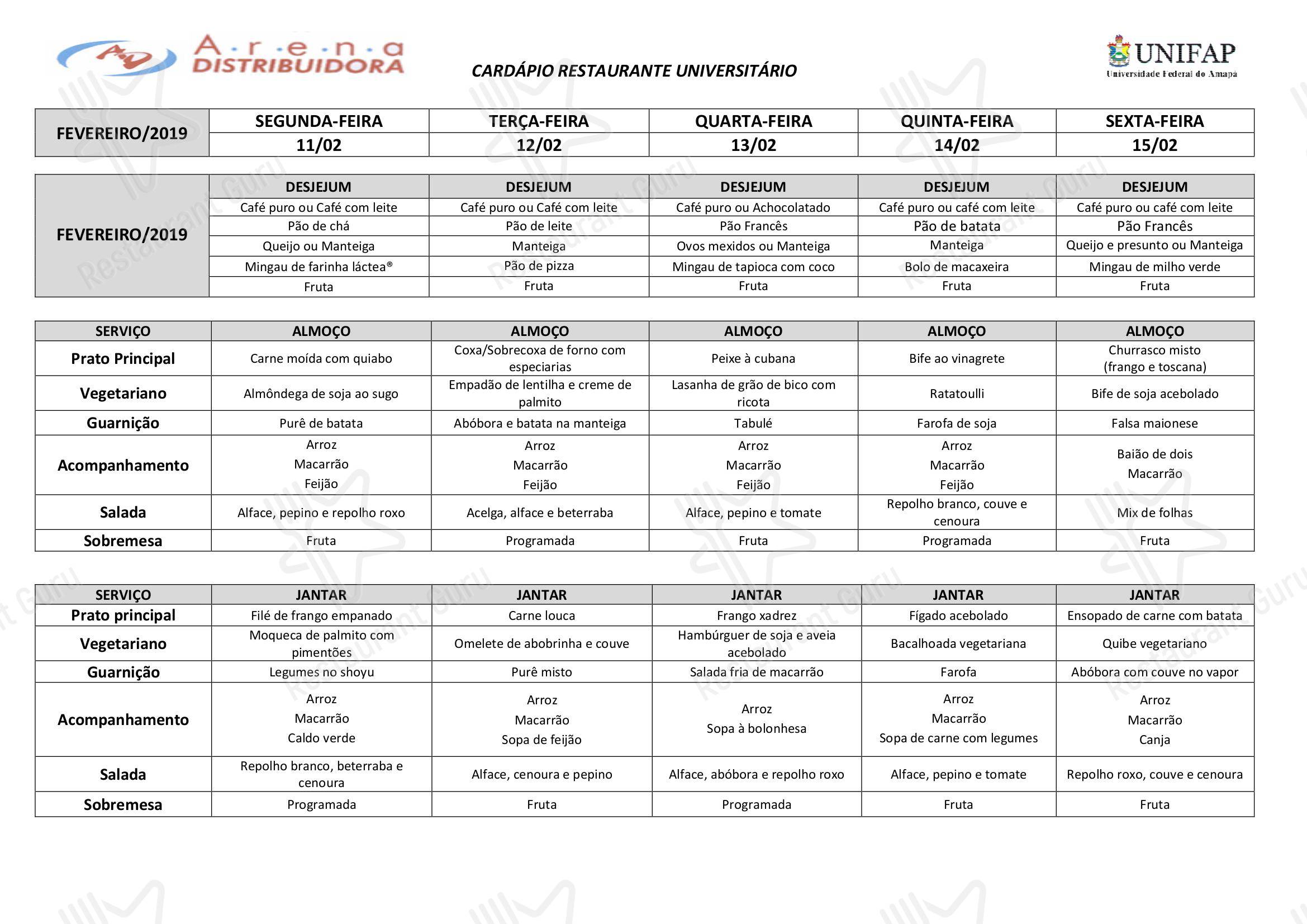 Food truck menu para Restaurante Universitário - UNIFAP restaurante