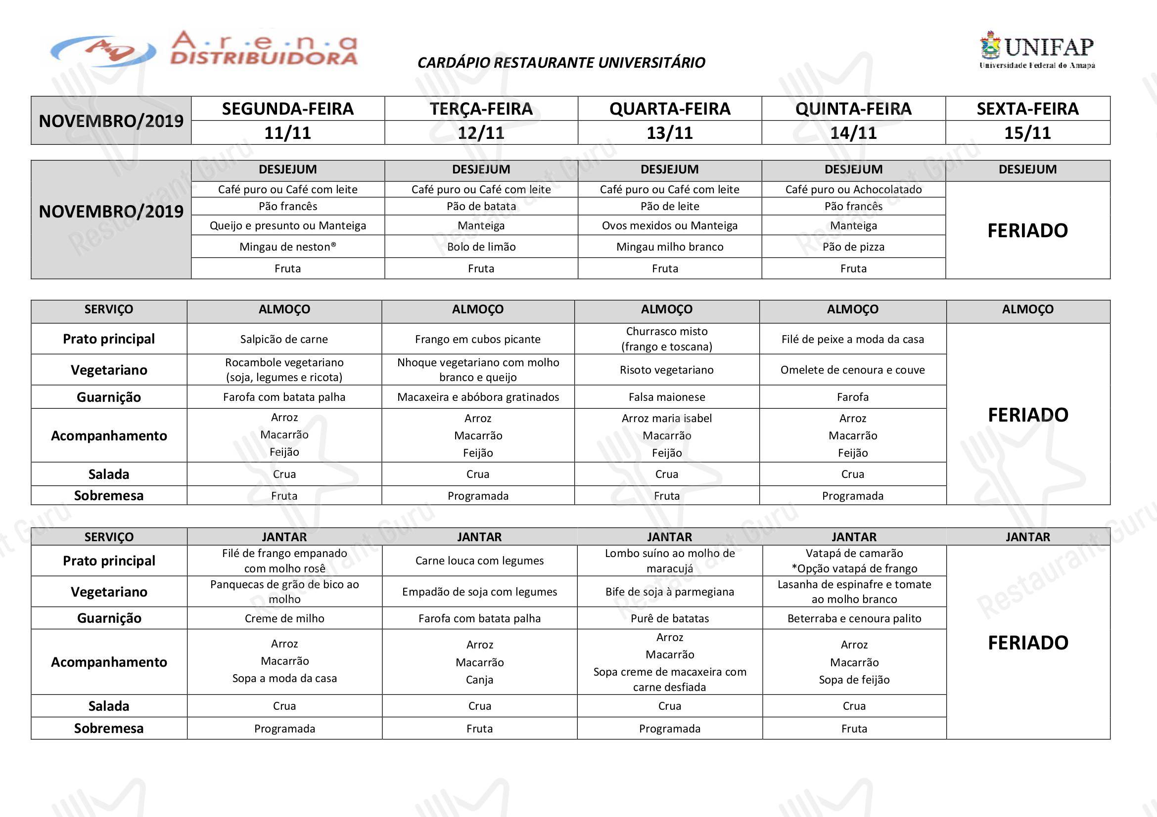 Menu Drink para Restaurante Universitário - UNIFAP restaurante