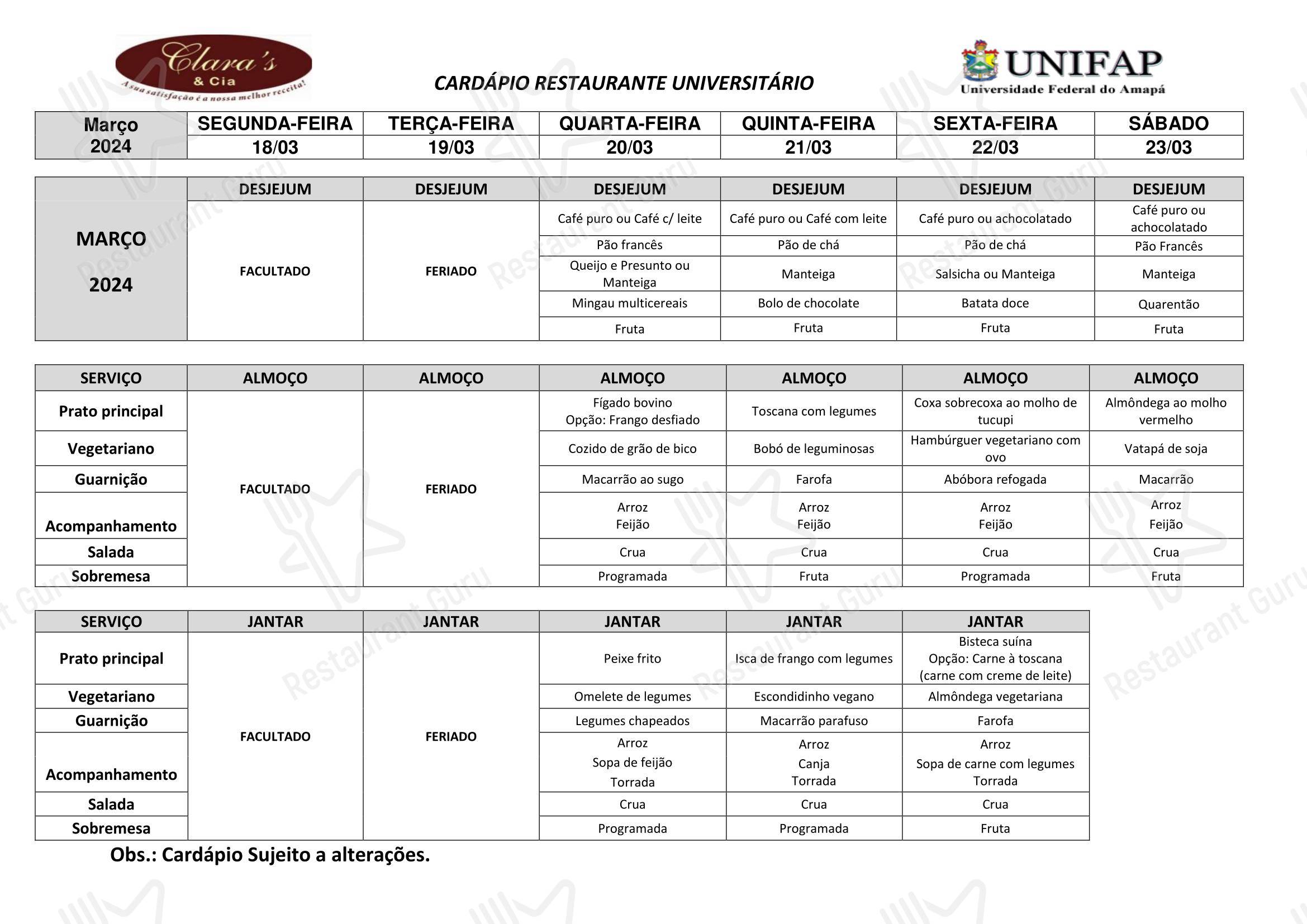 Restaurante Universitário - UNIFAP - Menu Full
