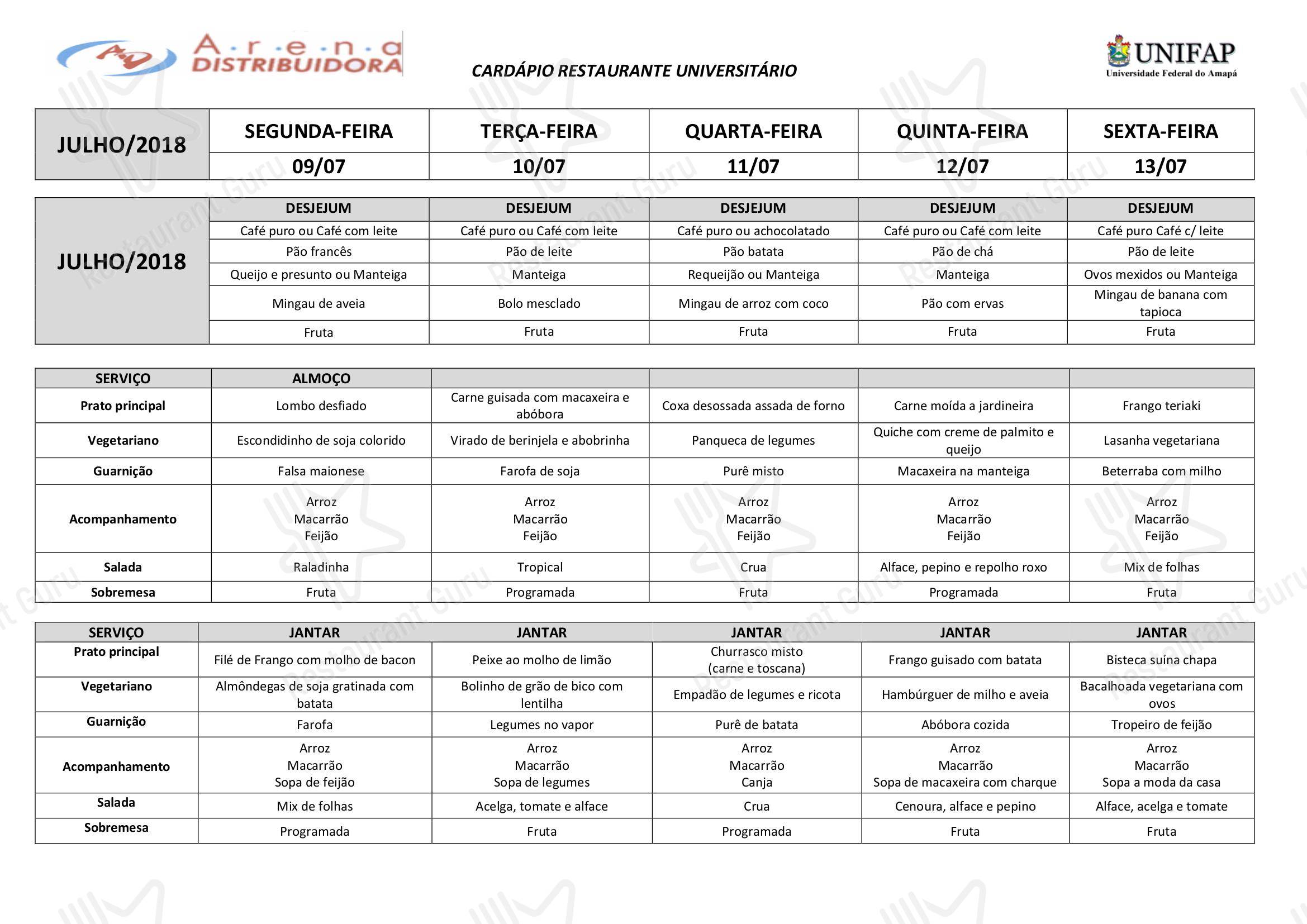 Restaurante Universitário - UNIFAP - Coffee Menu