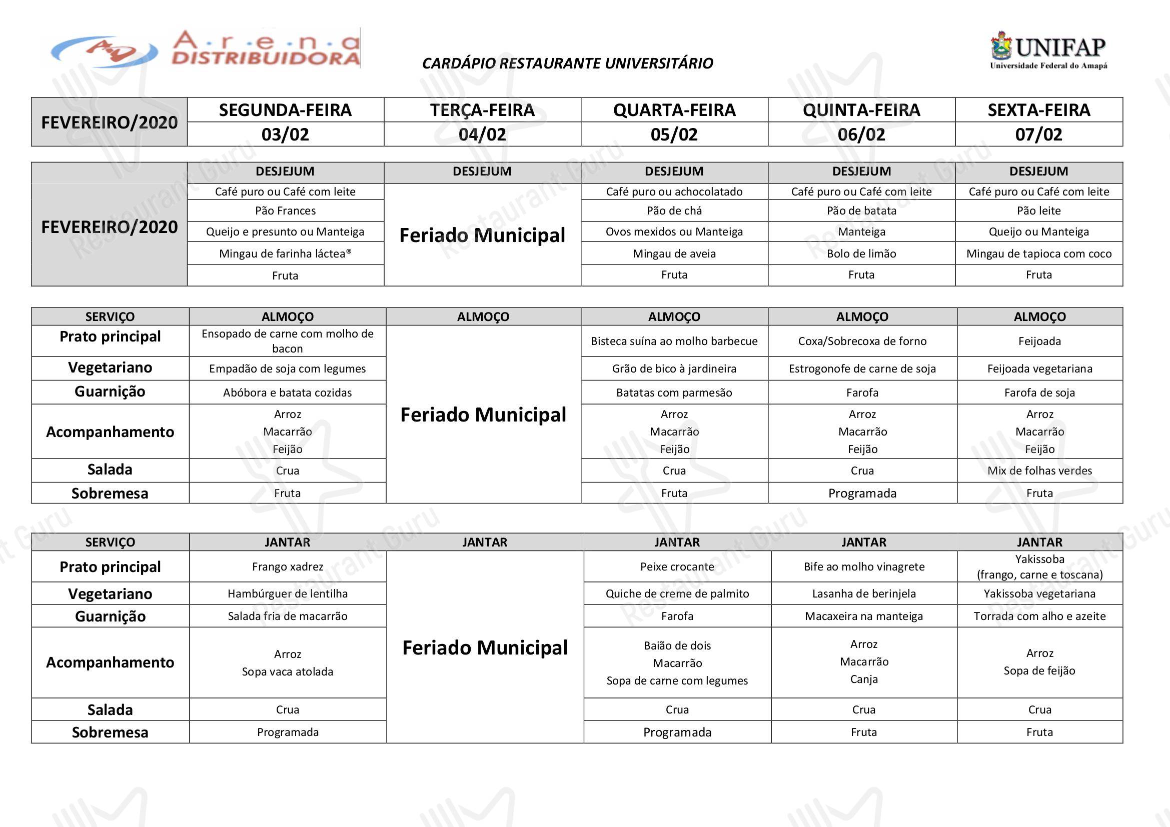 WINTER MENU para Restaurante Universitário - UNIFAP restaurante
