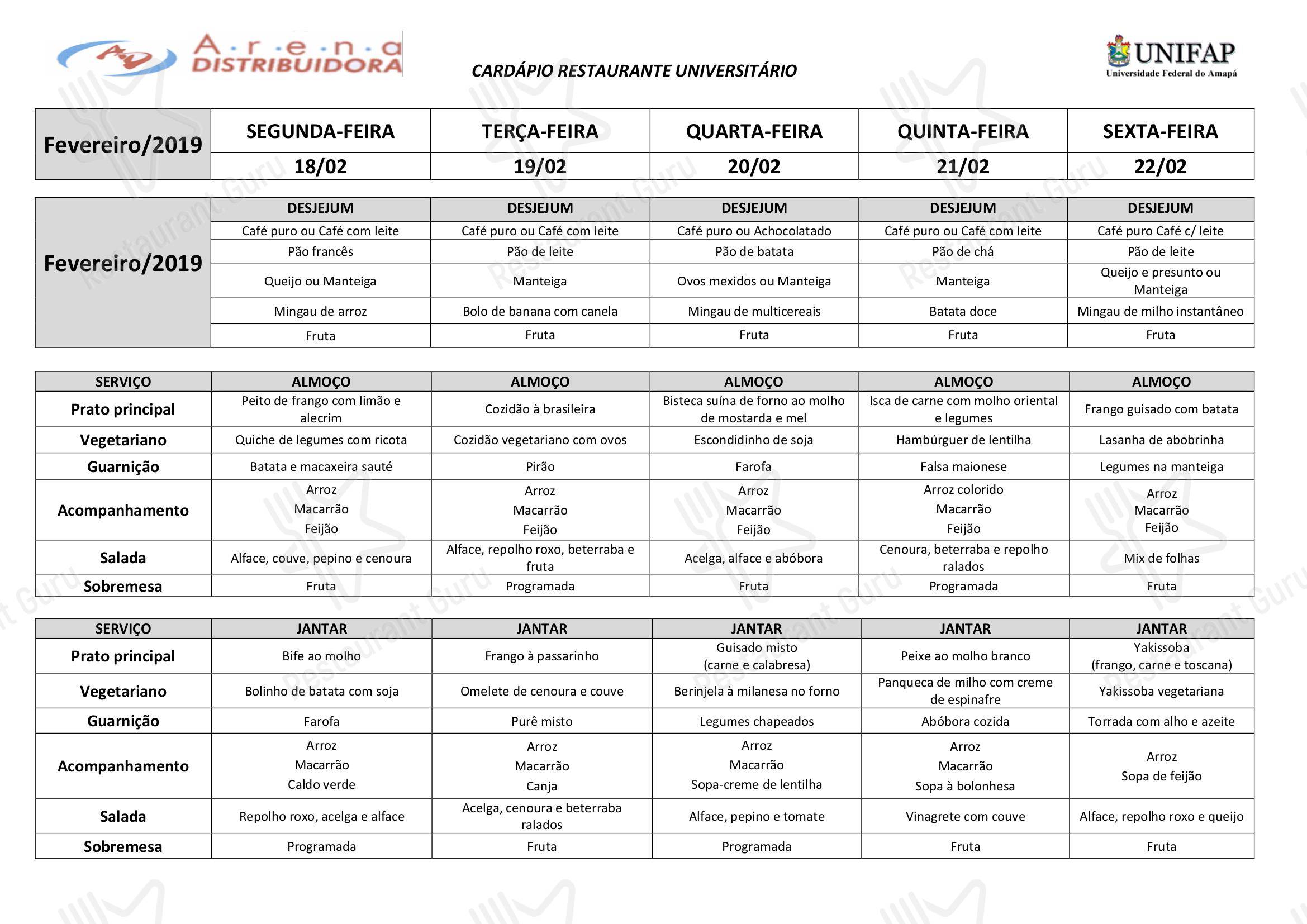 Pizza takeout menu para Restaurante Universitário - UNIFAP em Macapá