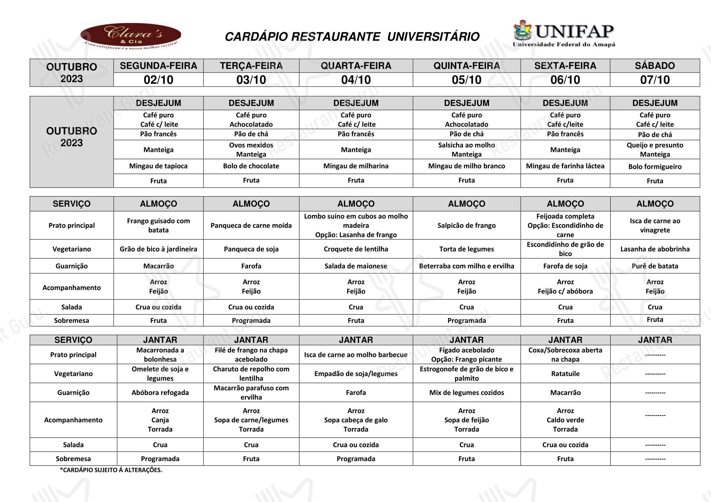 Menu prices para Restaurante Universitário - UNIFAP restaurante