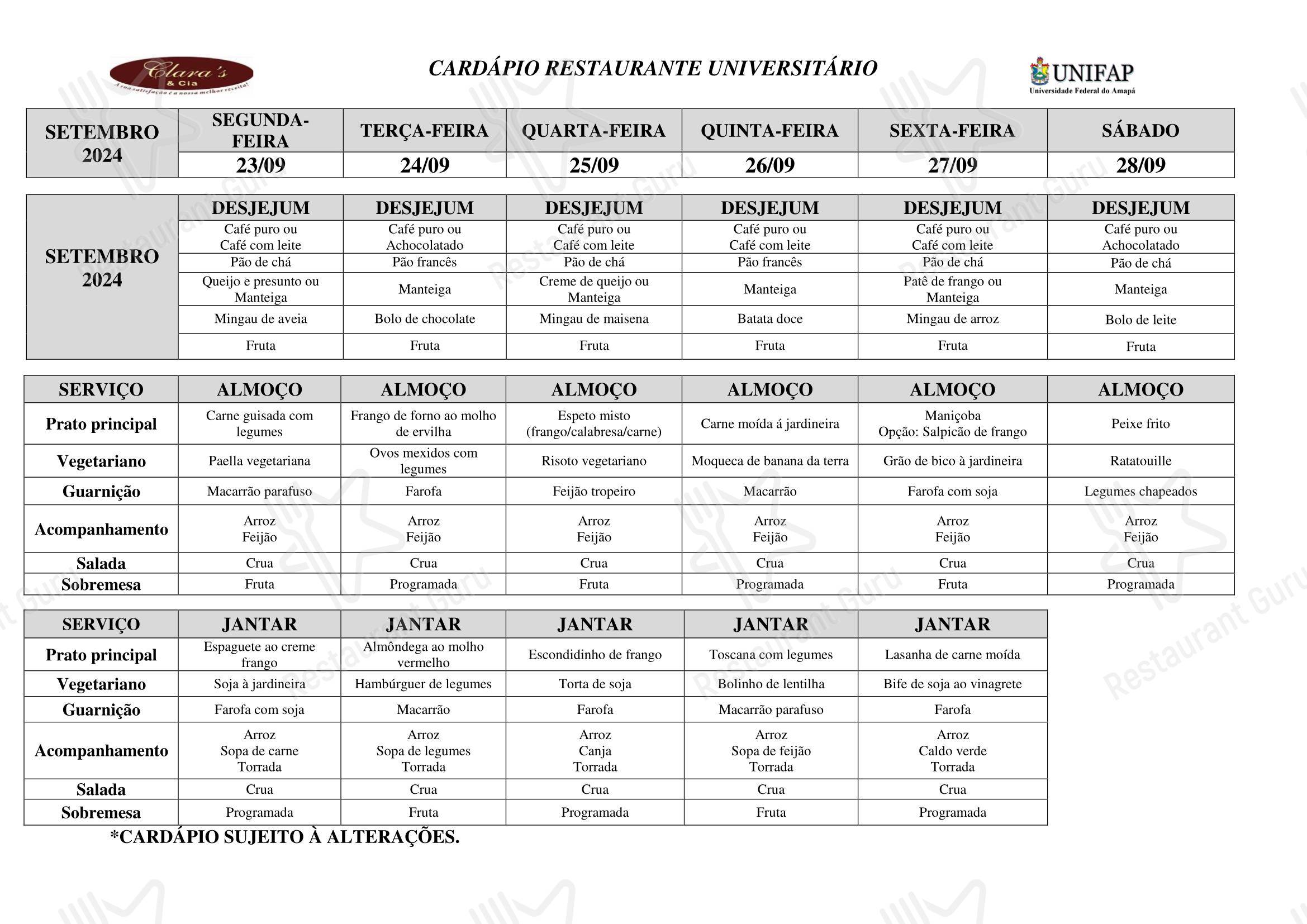 Menu Drinks para Restaurante Universitário - UNIFAP restaurante