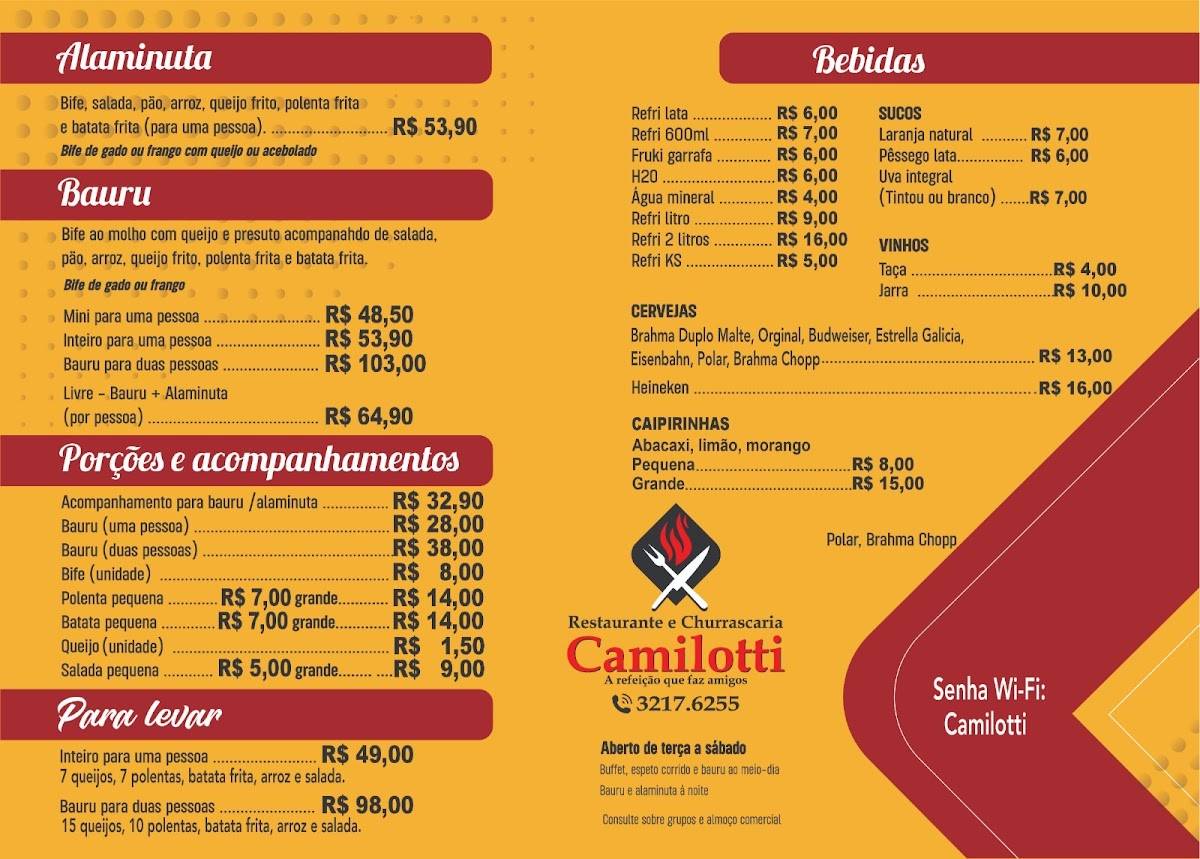 Restaurante e Churrascaria Bauru Camilotti cardápio