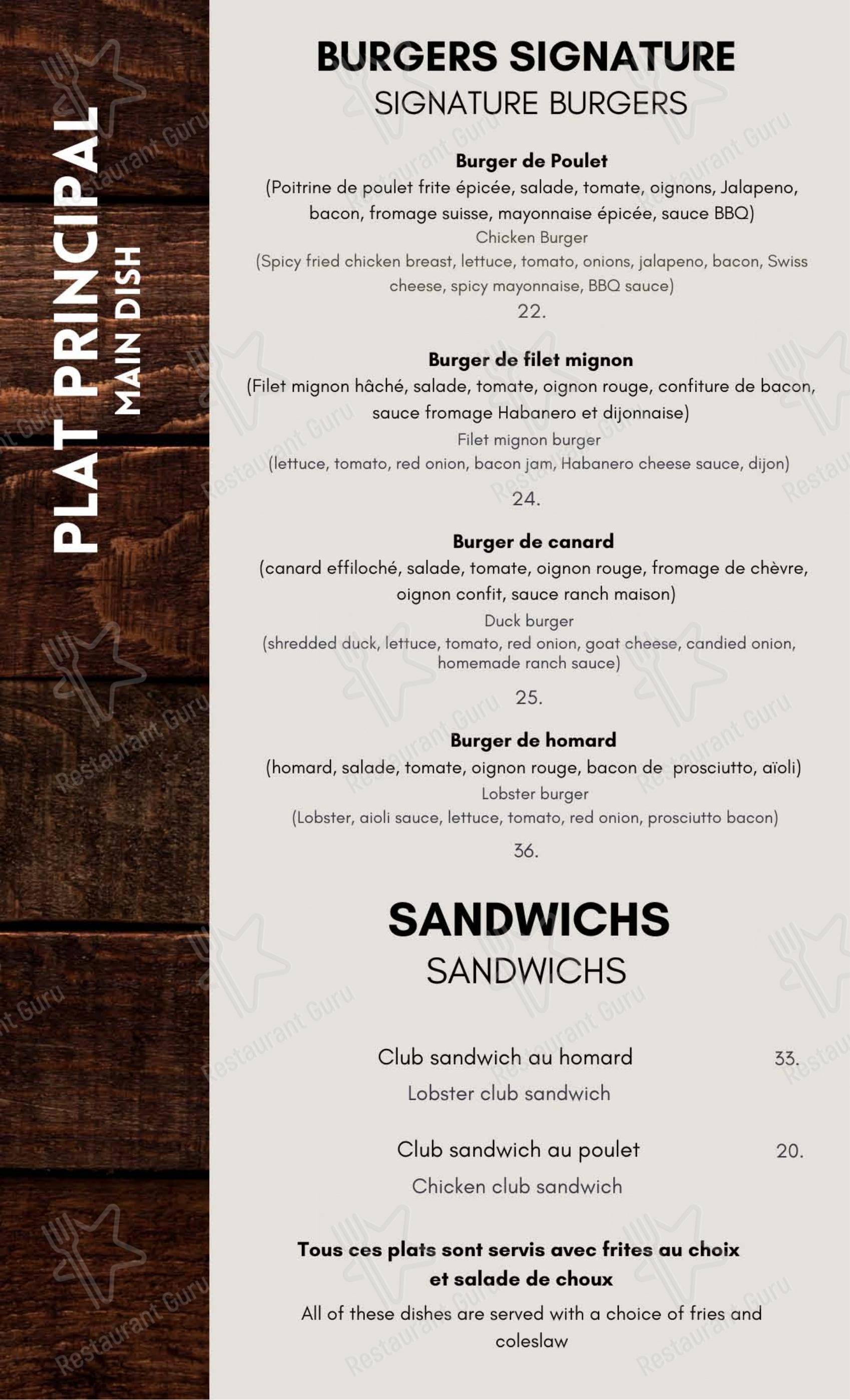 Menu bar pour Resto-Bar L'Imprévu & Resto La Terrasse bbq