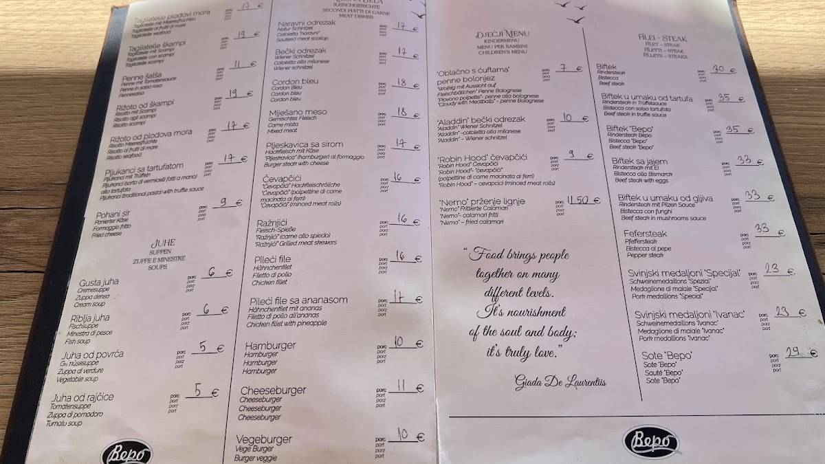 Menu di Restoran BEPO 