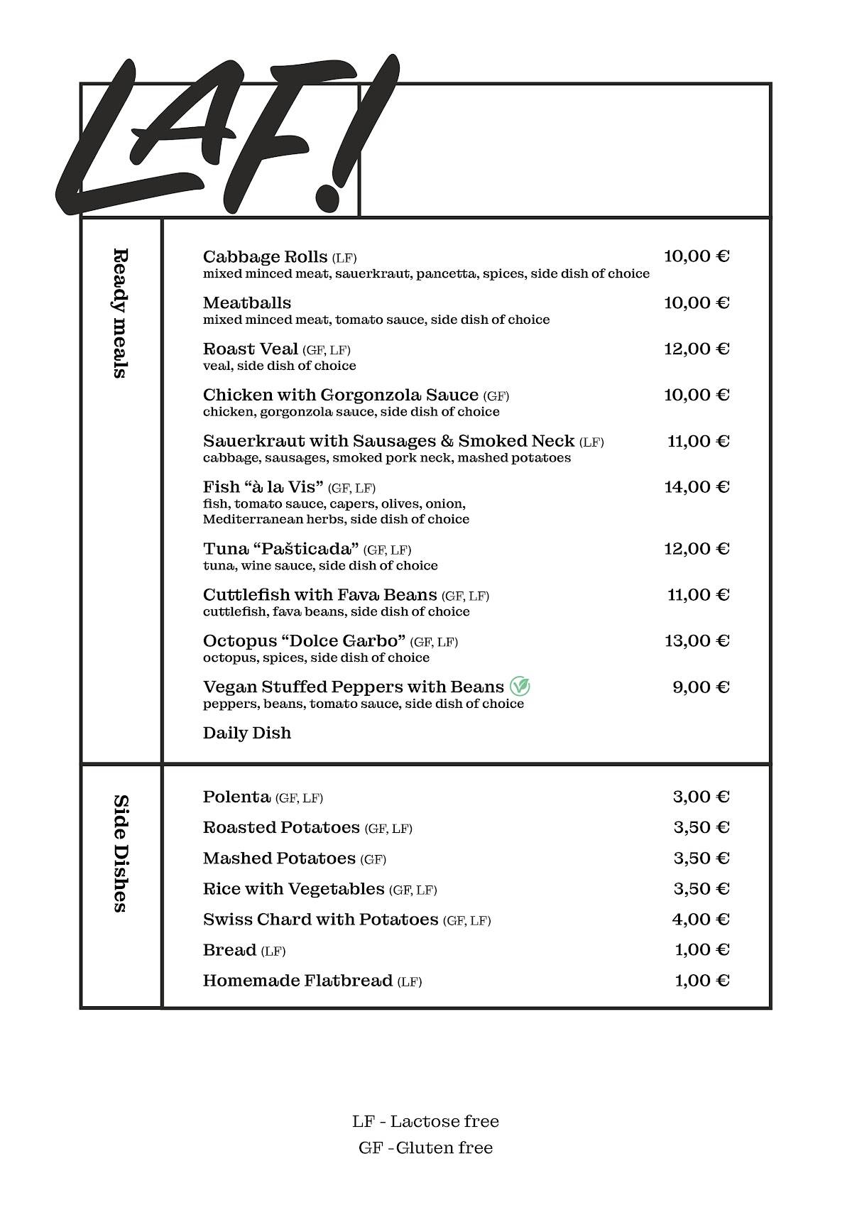 Menu di Restoran Laf! 