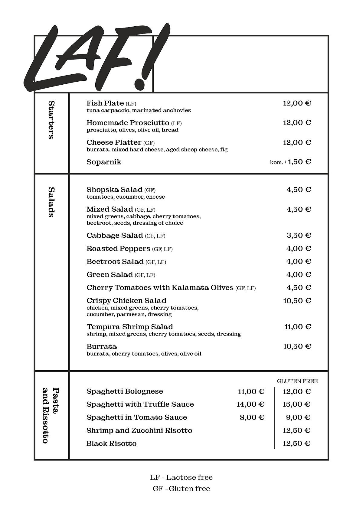 Menu di Restoran Laf! 