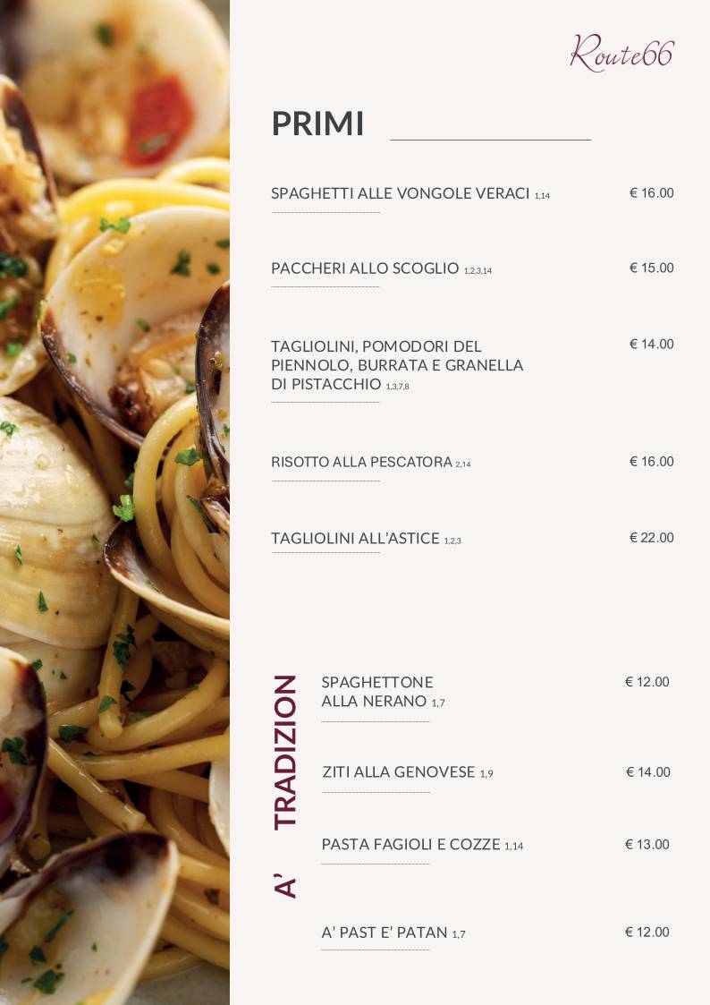 Menu di Route 66 Ristorante Pizzeria Italiano 