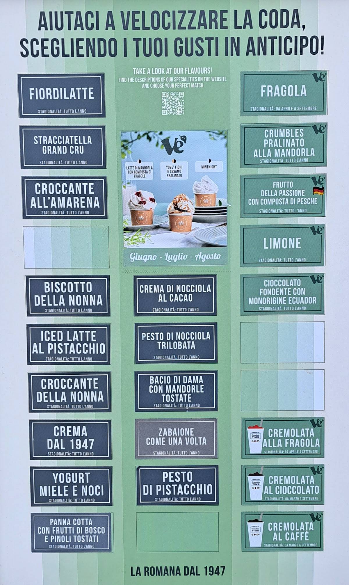 Menu di Gelateria La Romana dal 1947 