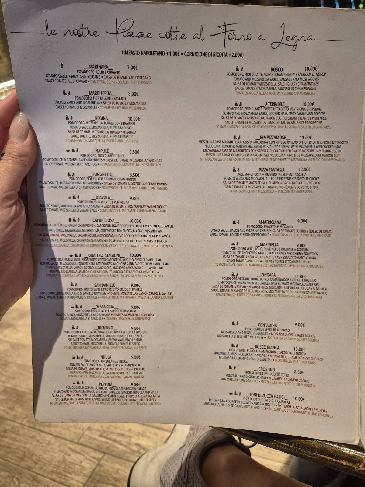 Menu di Rimpizzamose Forno e Cantina 